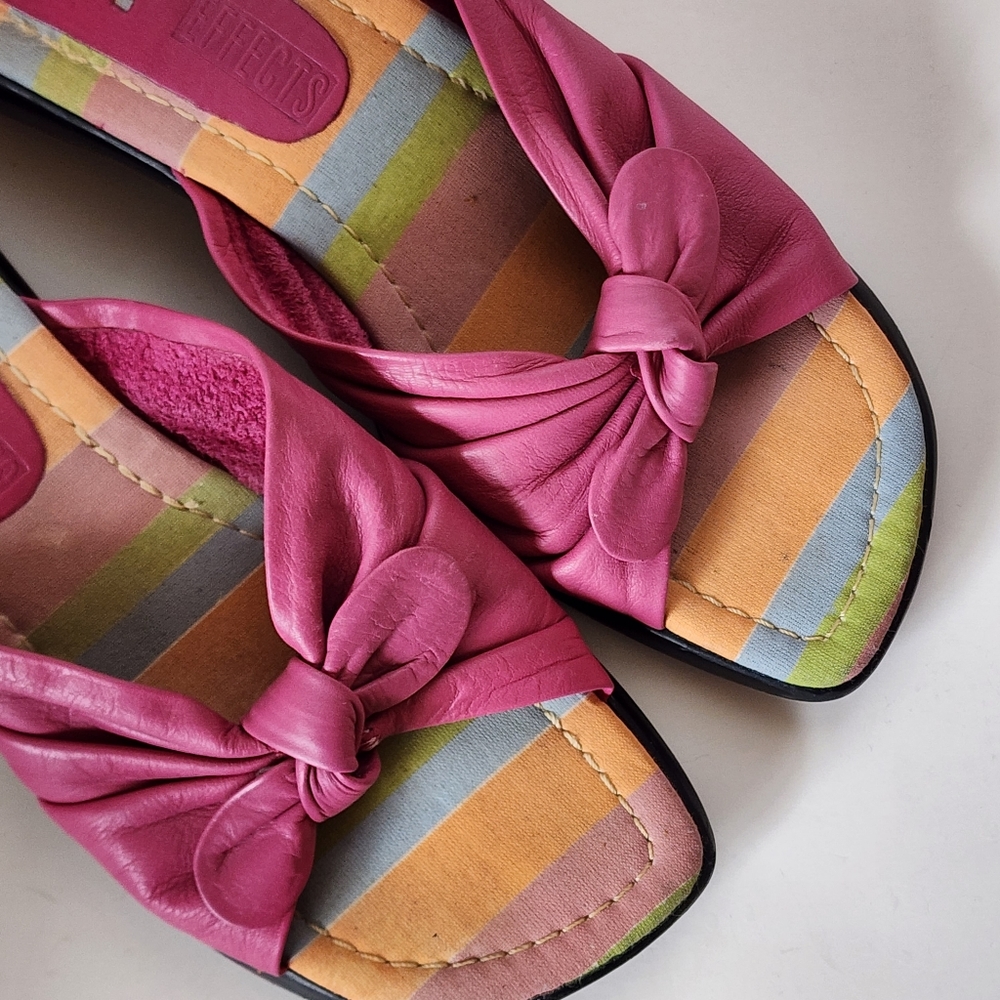 Vintage Art Effects 90s Pink Leather Knotted Slide Sandals Size 7 - Picture 3 of 9